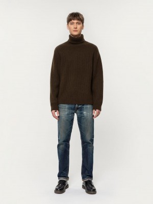 Nudie Jeans August Rollneck Stickat Herr Kaffe | 08EYFMNCW