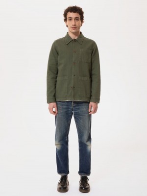 Nudie Jeans Barney Worker Jackor Herr Olivgröna | 17WGSODCH