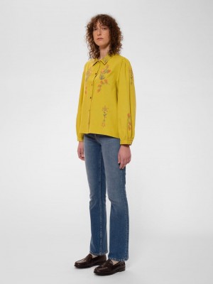 Nudie Jeans Edith Embroidery Lime Skjorta Dam Ljusgröna | 58VZRANJS