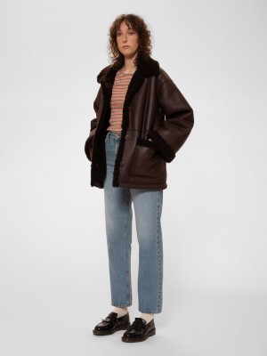 Nudie Jeans Eva Shearling Coat Jackor Dam Choklad | 17KOXLSPI