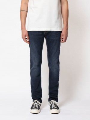 Nudie Jeans Grim Tim New Ink Jeans Herr Marinblå | 25RLHNXOQ