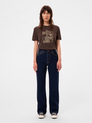 Nudie Jeans Joni Air Vatten Bruno T-Shirt Dam Choklad | 74GUQDAEO