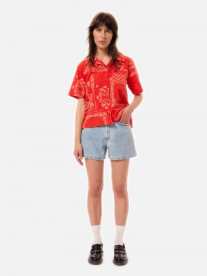 Nudie Jeans Maeve Shorts Sunny Byxor Dam Blå | 27HBAFKRJ