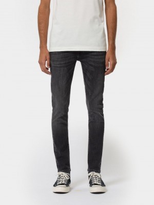 Nudie Jeans Mager Lin Worn Jeans Herr Svarta | 94XCLKFJD