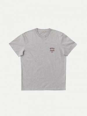 Nudie Jeans Roy Logo T-Shirt Herr Grå | 53OYACFHU