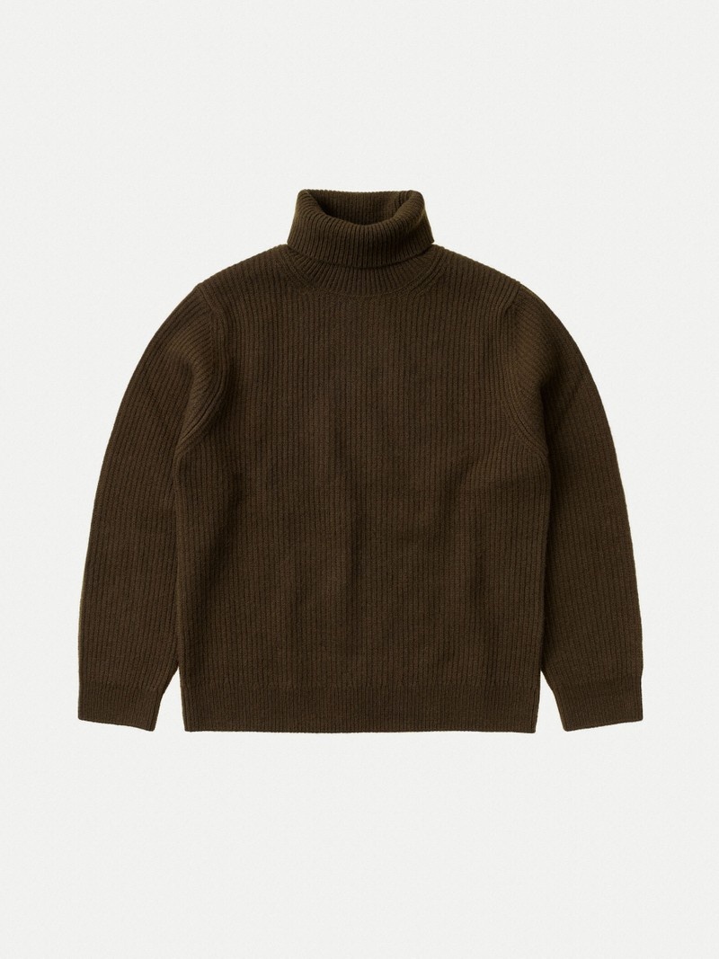 Nudie Jeans August Rollneck Stickat Herr Kaffe | 08EYFMNCW