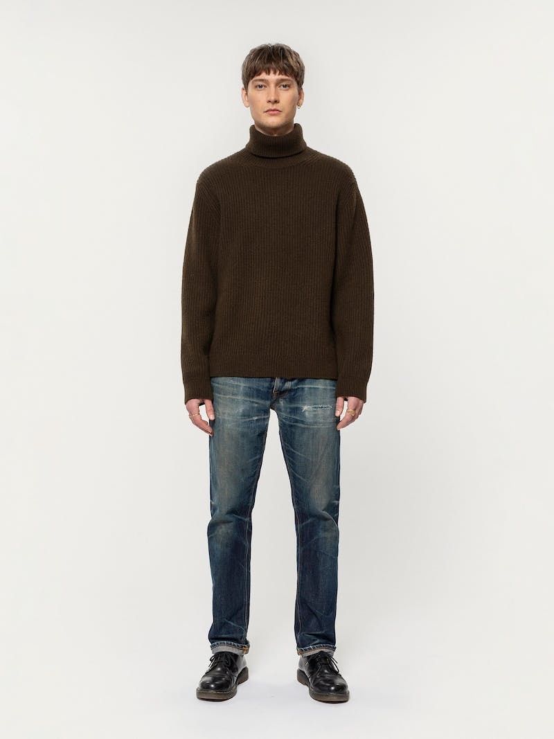 Nudie Jeans August Rollneck Stickat Herr Kaffe | 08EYFMNCW