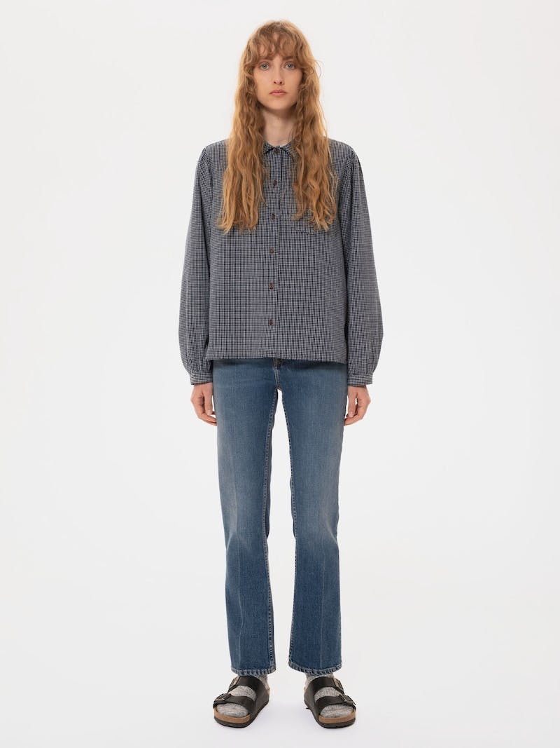 Nudie Jeans Edith Check Skjorta Dam Indigo | 02KUMNLQC