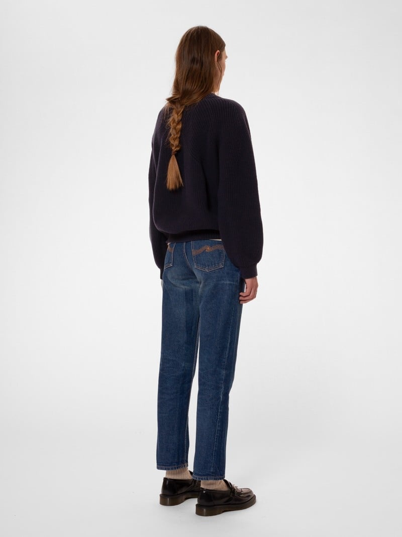 Nudie Jeans Fia Räfflad Stickat Dam Svarta | 26OULFWKN