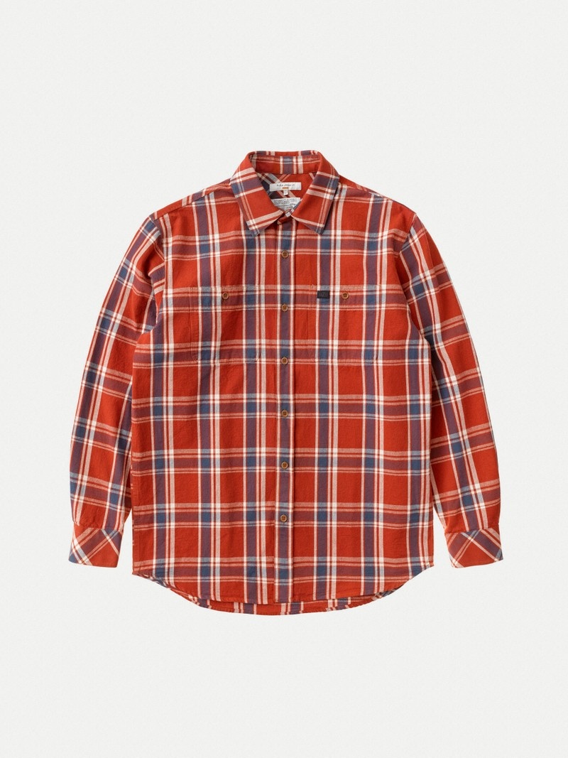 Nudie Jeans Filip Basket Plaid Skjorta Herr Röda | 28IYTGZLX