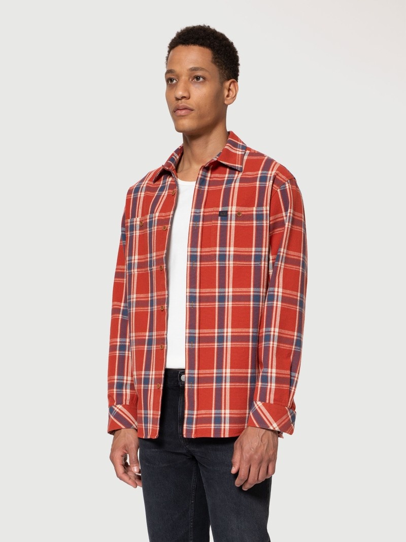 Nudie Jeans Filip Basket Plaid Skjorta Herr Röda | 28IYTGZLX