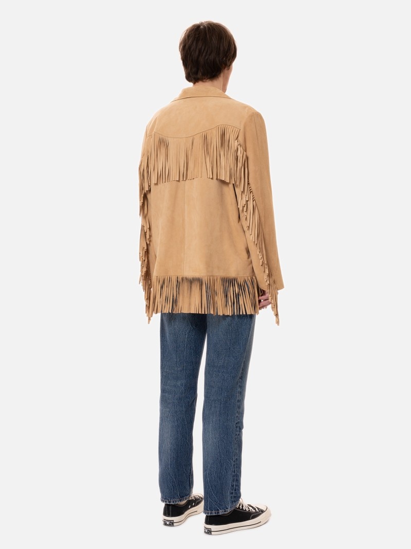 Nudie Jeans Frans Fringed Mocka Jackor Herr Khaki | 62AWMVNDP