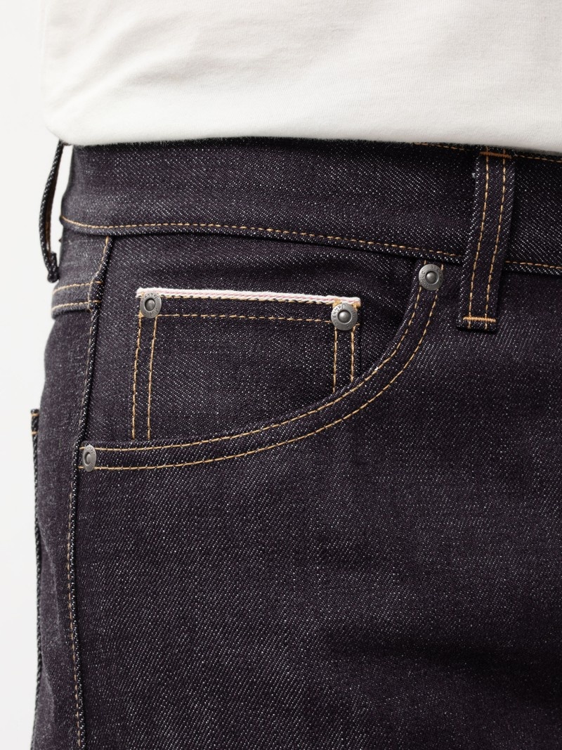 Nudie Jeans Gritty Jackson Dry Ace Selvage Jeans Herr Svarta | 64OYRHMEQ