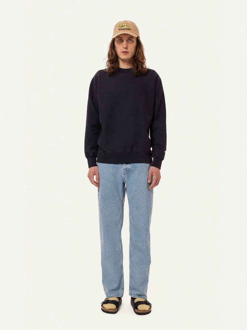 Nudie Jeans Hasse Crew Neck Stickat Herr Marinblå | 16NWPKQRC