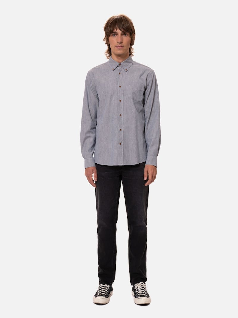 Nudie Jeans John Button Down Skjorta Herr Grå | 61YDVWTXM