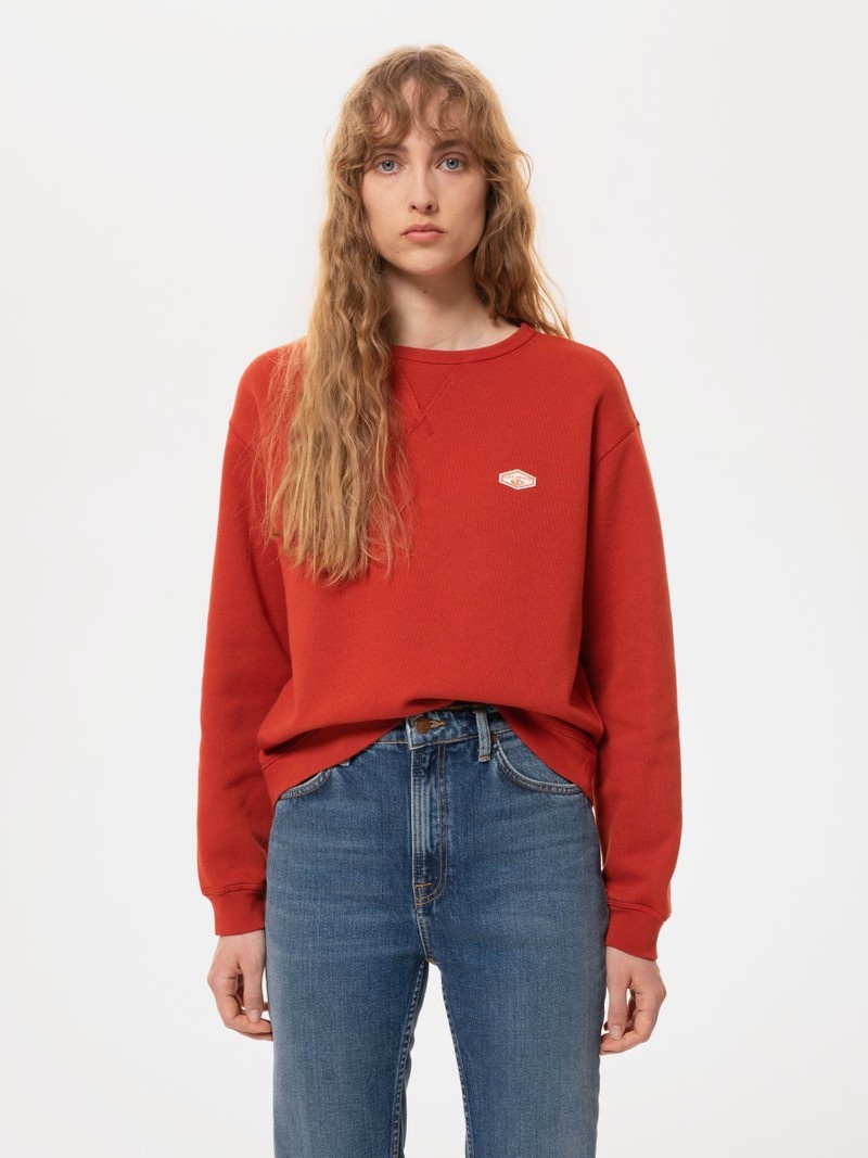 Nudie Jeans Oda Badge Rosso Stickat Dam Röda | 02QBXDROK