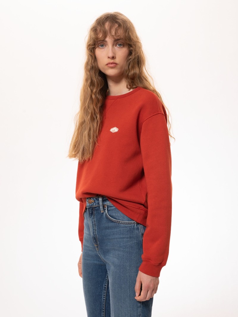 Nudie Jeans Oda Badge Rosso Stickat Dam Röda | 02QBXDROK