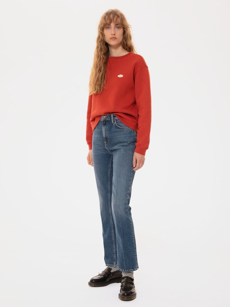 Nudie Jeans Oda Badge Rosso Stickat Dam Röda | 02QBXDROK