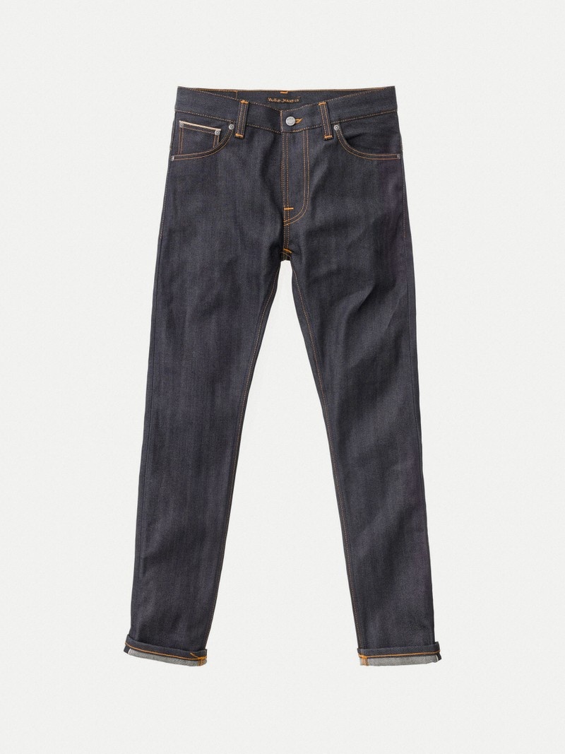 Nudie Jeans Thin Finn Dry Selvage Bekvämlighet Jeans Herr Svarta | 64IUHQDEO